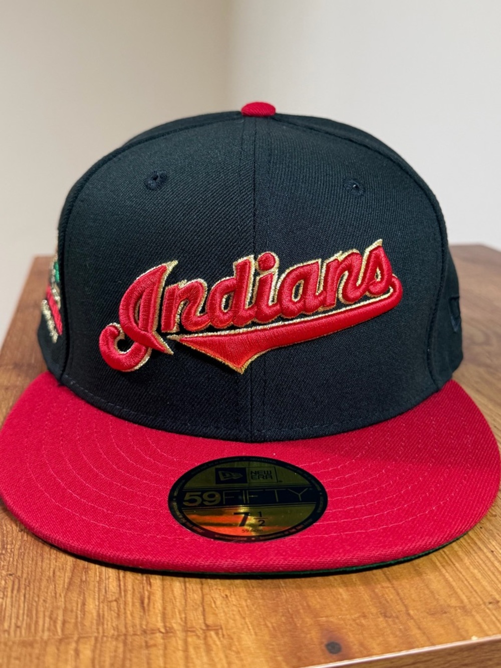 New Era 59 Fifty Black and Red Cleveland Indians Cooperstown Script Fitted Hat